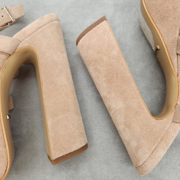 Gianni Bini Platform Sandals 11 Nude Cream Suede Margee Chunky Heels Y2K New$110 - Picture 11 of 13